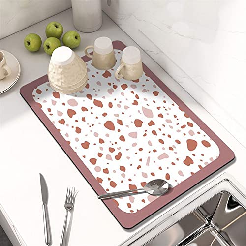 Morbuy Tapis Égouttoir Vaisselle Imprimé, Tapis de Séchage Vaisselle Super Absorbant, Tapis Évier de Cuisine Antidérapant, pour Les Comptoirs de Restaurant Cuisine Bar Café (30x40cm,Rose)