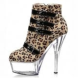 * Material superior: Ante. LEBE 15cm Tacones Altos Estampado de Leopardo Tacones súper Altos Botines de tacón de Aguja con Plataforma-Leopard2 38