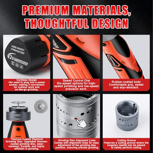 Elektrodenschleifer für WIG Schweißen, 6 Größen, 8 Winkel, WIG-Schweißrotationswerkzeug mit flachem Schleifblock Abtrennschlitz, 10 scheiben, 3 CNC-Dorne