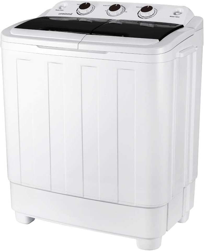 EROMMY Portable Mini Compact Twin Tub Washing Machine w/Wash and Spin Cycle, 17lbs 2IN1 Washer Spin Dryer Ideal for Dorms, Apartments, RVs, Camping etc, Black