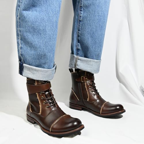 Mens Boots Motorcycle Casual Boots for Men Lace-up Ankle Dress Boots Zipper Biker Boot2