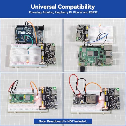 Image of SunFounder BreadVolt Breadboard Power Supply Module Built-in Rechargeble Battery Compatible with Arduino, Raspberry Pi, Pico W, ESP32, 5V /1.5A, 3.3V /1A, USB Output (Breadboard NOT Included)