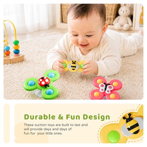 Image of LiKee Strong Suction Cup Fidget Rotating Sensory Bath Toys for Baby Christmas Stocking Stuffers, Airplane Car Travel Table & Window Toys for Toddler Boys and Girls, 10+ Months