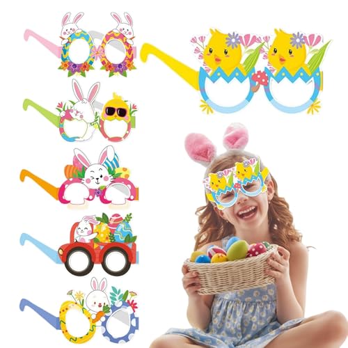 Nixiara Occhiali da sole per feste di Pasqua, per bambini, 6 bicchieri di carta Chick Bunny | occhiali da vacanza per ragazze Happy Spring Festival festa di compleanno