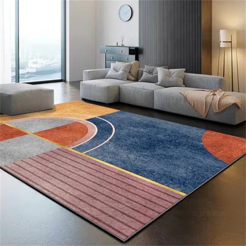 Tapis de salon géométrique bleu orange 80X200CM durable chambre