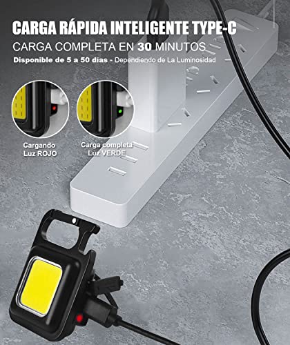 Satohom Portachiavi Luce LED Mini Torcia Portachiavi 500 Lumen Luce Impermeabile COB Piccole Torce Ricaricabile 500 mAh Luce Tasca Apribottiglie Apribottiglie - Image 6