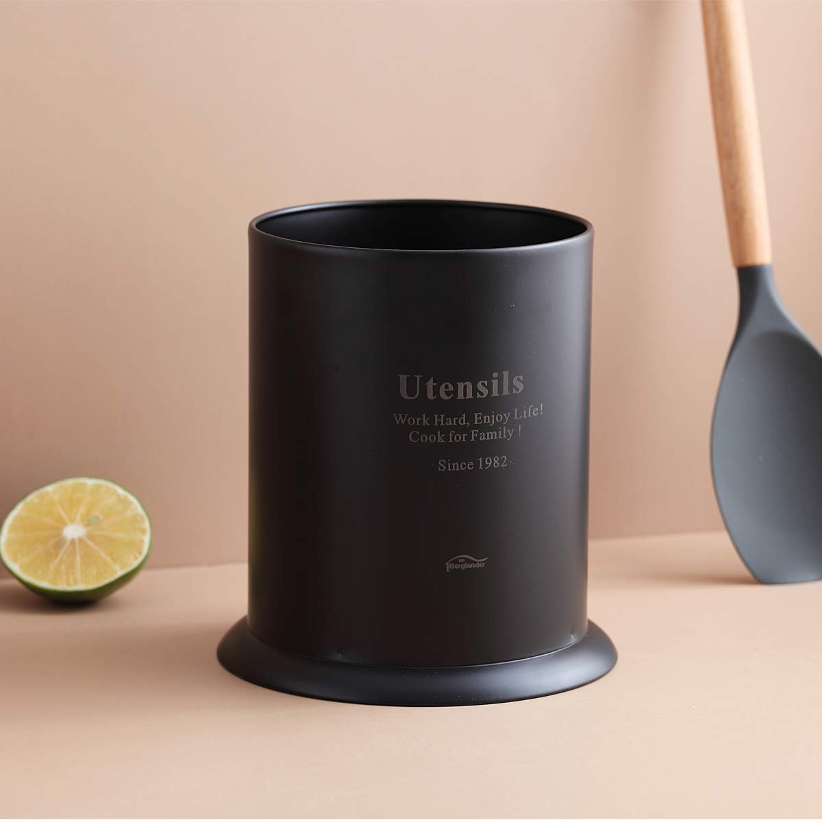 Berglander Portautensili da Cucina in Acciaio Inossidabile per Piano di Lavoro (Nero Opaco)