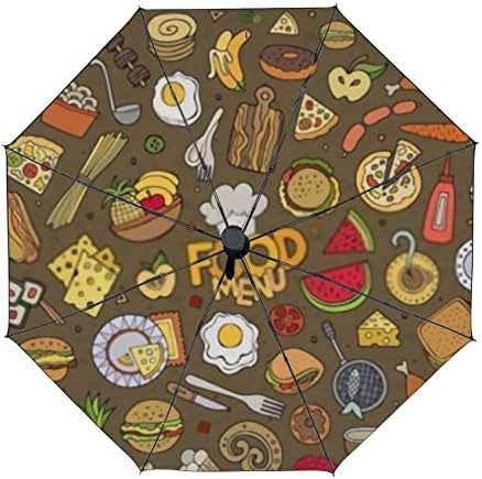Colorful Cartoon Food Theme Travel Windproof Umbrellas Automatic Folding Umbrella Double Layer Compact Portable for Women Men Rain Outdoor