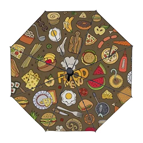 Colorful Cartoon Food Theme Travel Windproof Umbrellas Automatic Folding Umbrella Double Layer Compact Portable For Women Men Rain Outdoor #TOP1