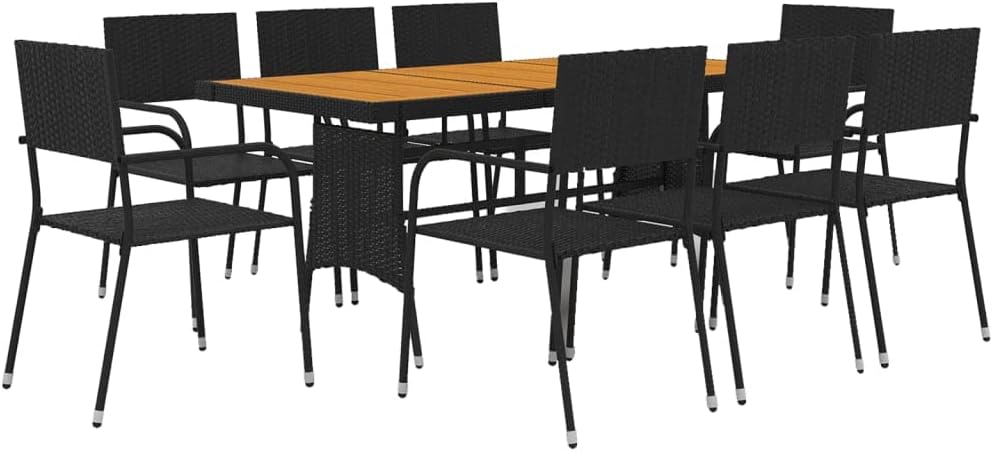 vidaXL 9 Piece Outdoor Dining Set - Gray Poly Rattan and Solid Acacia Wood - Ergonomic Garden Chairs - Waterproof - Rectangular Table - Easy Assembly - Ideal for Patio, Garden, Outdoor Lounging