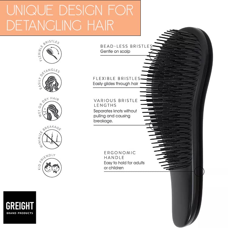 Miniatura 6 de Juego de 2 cepillos desenredantes, elimina enredos y nudos, alisando el cabello suave sin dolor (dorado y negro)