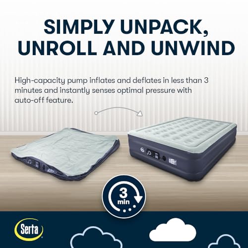 Image of Serta Raised Air Mattress with Never Flat Pump | Luxury Inflatable Mattress with Built in Air Pump to Ensure a Good Night's Rest | Heavy Duty Blow Up Mattress with Self Inflating Pump