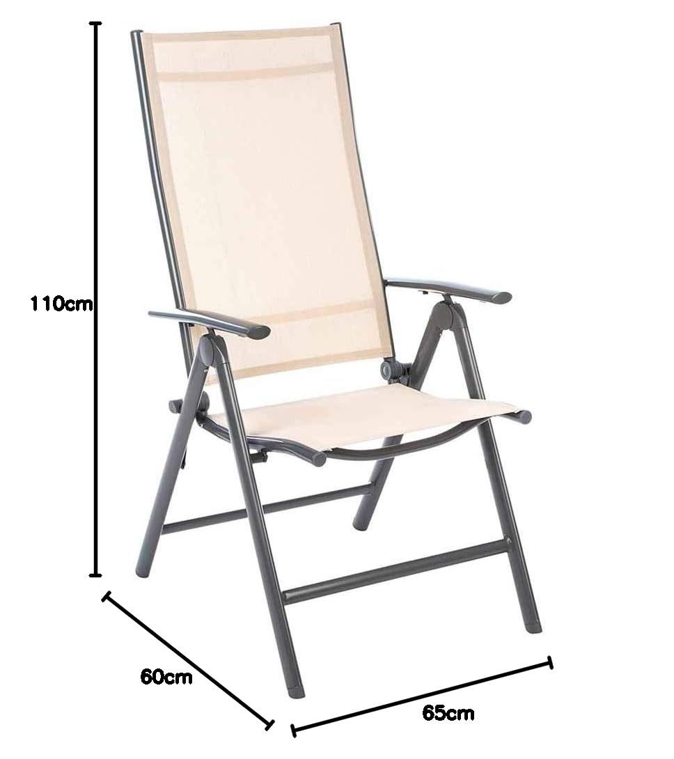 BAKAJI Set 2 Sedie Pieghevoli Struttura in Alluminio Schienale Reclinabile con Braccioli e Rivestimento Texilene per Campeggio Spiaggia Giardino (Beige)