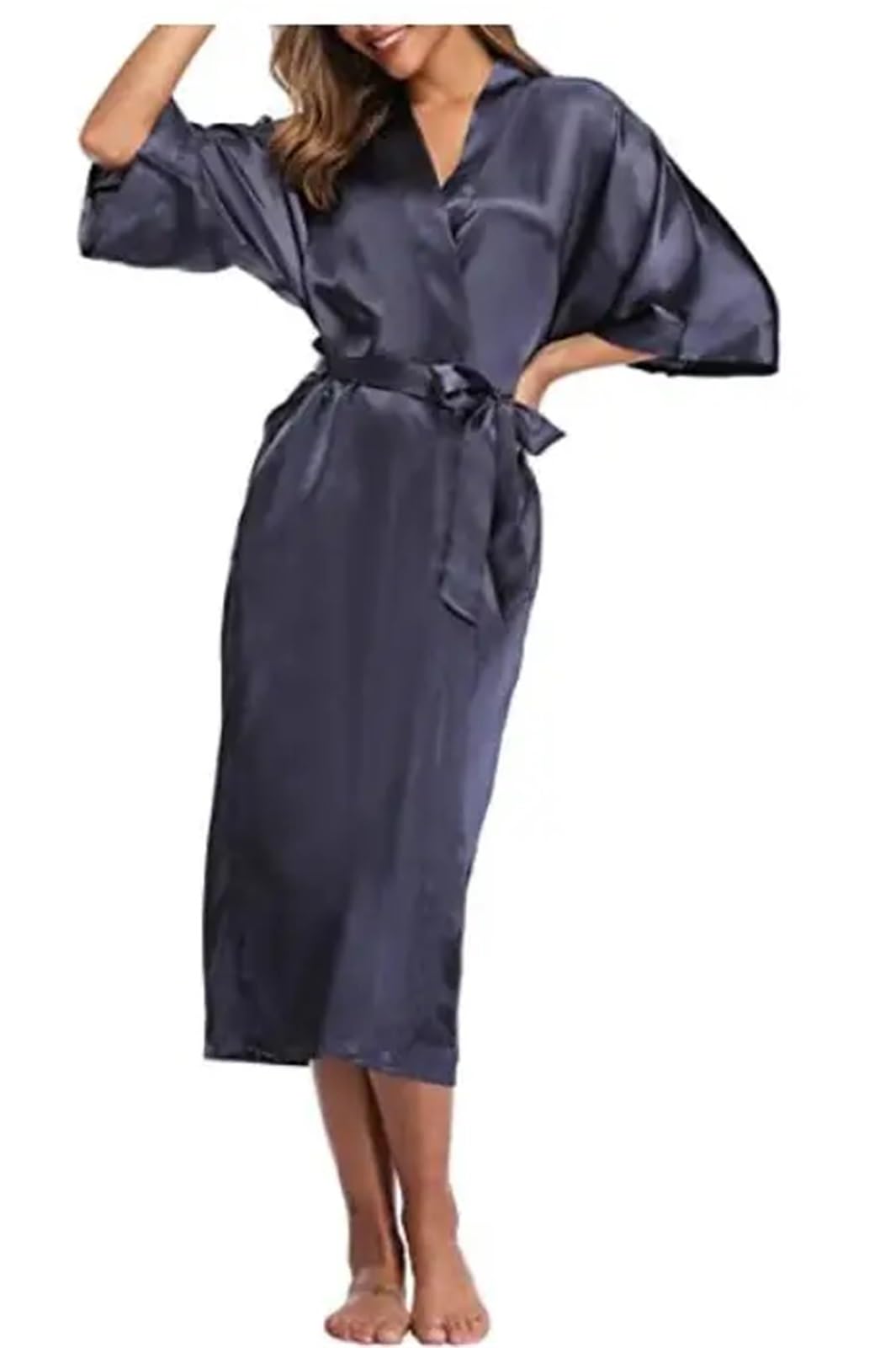 Bata Seda Mujer Bata larga sexy con bolsillo for mujer, for boda, novia, dama de honor, bata de baño, talla grande S-XXXL, vestido de noche