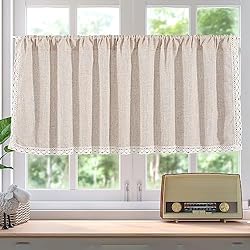 Mueble Para Fregadero Rustico Cortinas cortas de algodón y lino retro, Visillo Cortina Corta para Ventana, cortinas de debajo del fregadero, cortina de bistró, para cortina corta cortina para salón baño casa de campo 150 x 45 cm