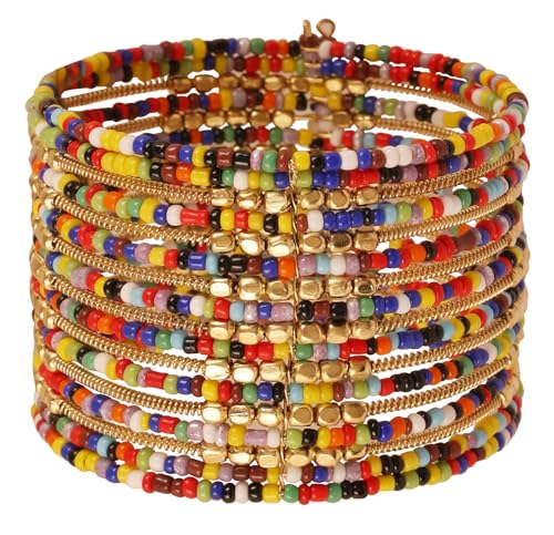 Image of Touchstone Indian Colorful Bead Bracelet Bollywood Beaten Metal Beads Openable Broad Cuff Bracelet in Gold or White Tone for Women.