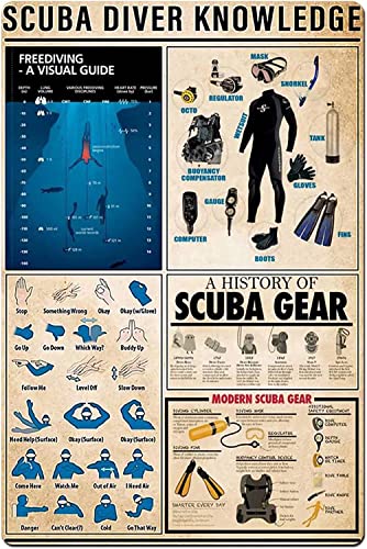 Scuba Diver Knowledge Metal Sign Tin Poster Freediving A Visual Guide Infographic School Education Club Bar Cafe Home Kitchen Wall Decoration Plaque 12x18 Inches