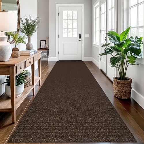 EARTHALL Washable Runner Rug, Non Slip Hall Runner, 3x12 Ft, Brown/Coffee