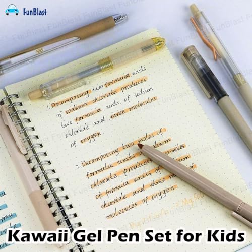 Image of FunBlast Gel Pens for Writing, 5 Pcs Gel Pen & 1 Pcs Highlighter Pen, with Comfortable Grip for Smooth Writing, Kawaii Pens, Stationery for School & Office (Blue Ink) (Cream)