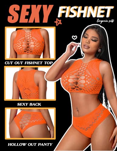 Image of Avidlove Womens Fishnet Lingerie for Women Sexy Two Piece Lingerie Set Stripper Outfit