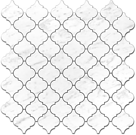 STICKGOO Arabesque Peel and Stick Backsplash Tile, Stick on Backsplash for Kitchen and Bathroom, Carrara White Marble Look PVC Mixed Metal Aluminum Mosaic Tiles(10 Sheets)