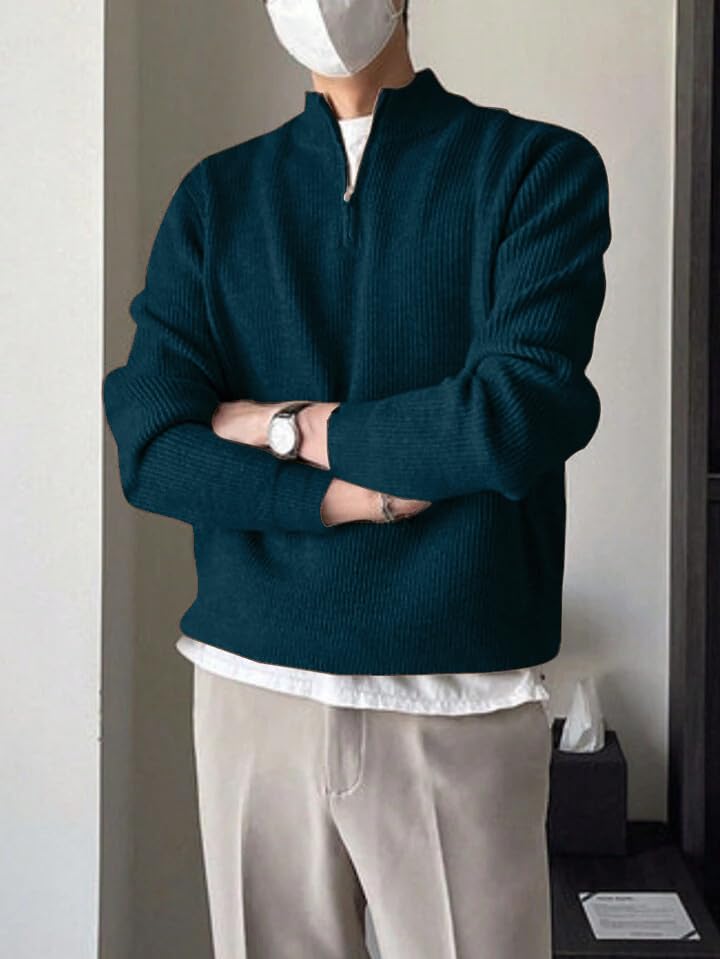 Image of ColorChakra High Neck Woollen Sweater for Mens Half Zip Wool Cardigan Plus Size M to 5XL