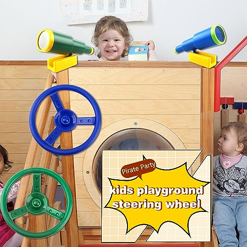 Restroma 4 Pack Playground Accessories Playset Steering Wheel Plastic Toy Telescope Swing Set Accessory Playground Equipment for Outdoor Playground Playhouse Treehouse (Green,Blue)