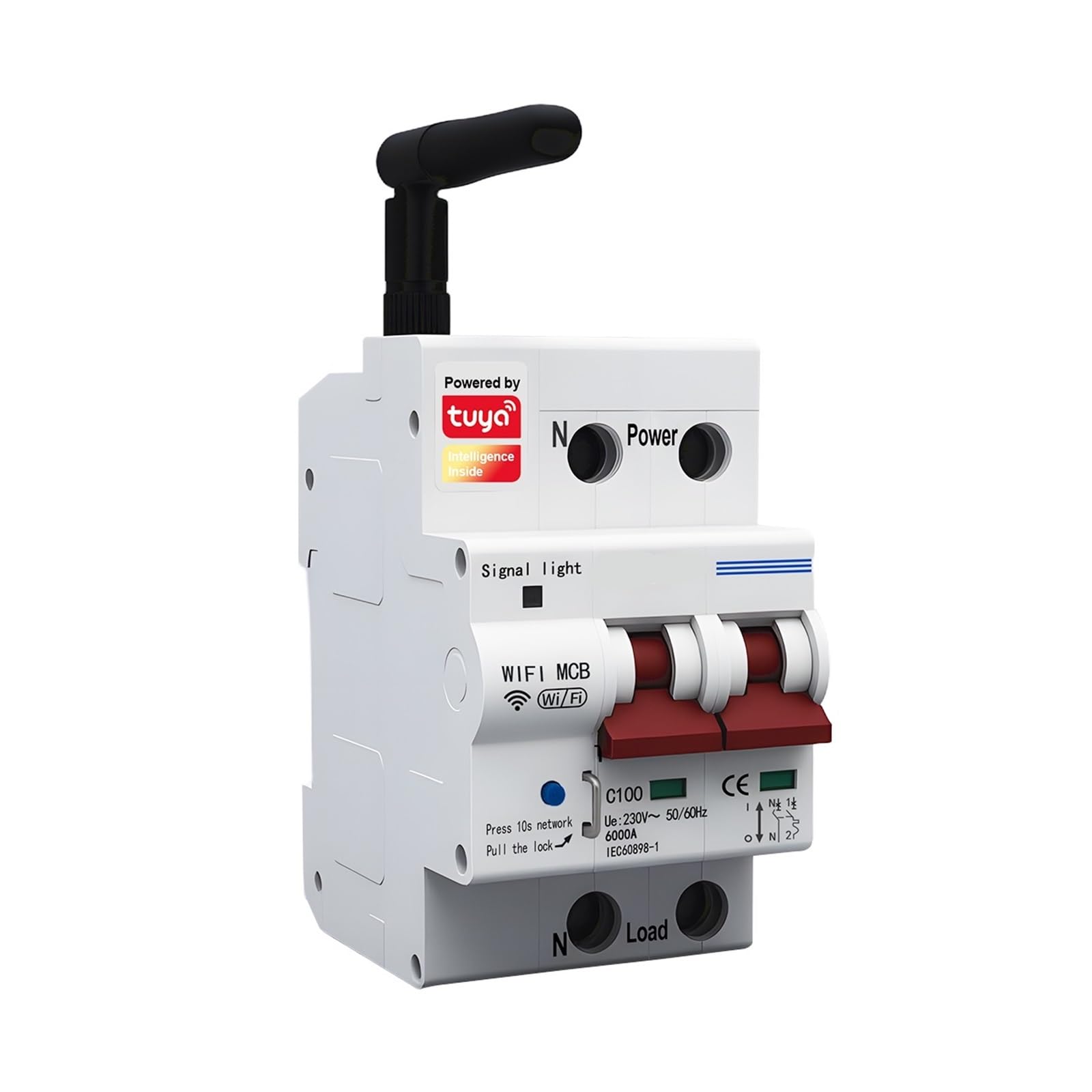 LEOTNNDQ Smart Circuit Breaker 2P 230V AC 1-100A Overload Protection Short-circuit Breaker Timer Switch Din Rail(16A)