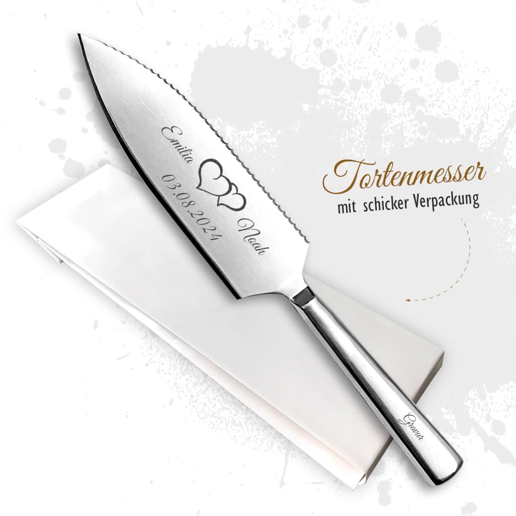 APS Tortenmesser/Kuchenheber mit eigener Gravur/Hochzeit Motiv Herzen Geschenk Brautpaar