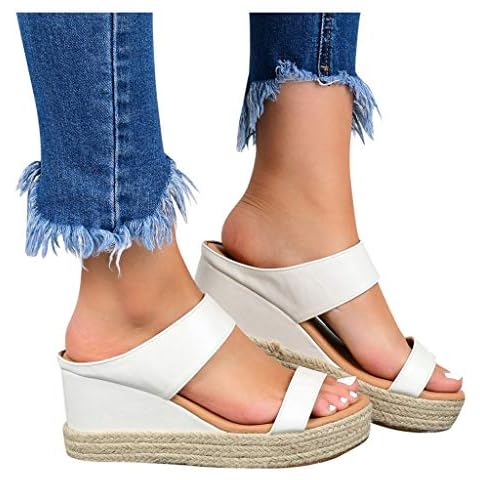 Women Summer Straw Wedge Open Toe Breathable flip Flops Plus Size Women's Sandals Straw Low Heels,Antiskid Sandals Slip for Couples,Straw Sandals Flip Flop Indoor Summer White Cover