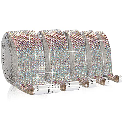 5 Rolls Self Adhesive Crystal Rhinestone Diamond Roll Ribbon Bling Gemstone Strips Sticker Rhinestone For Craft With 2 Mm Rhinestone 4.5 Yards (Multi-Color) #TOP9