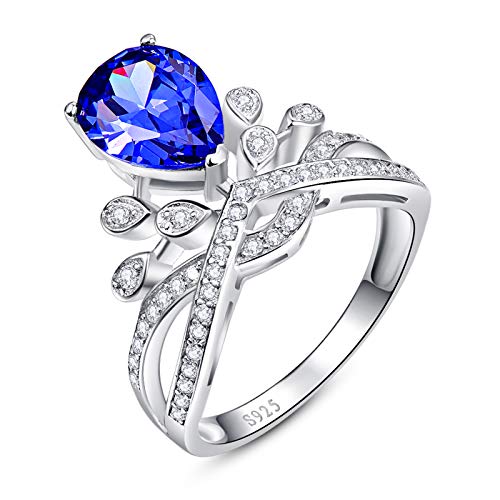 925 Sterling Silver Rings for Women, Tiara Engagement Ring, Simulated Ruby Spinel Crown Promise Ring for Her
