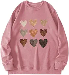 Moletom feminino com estampa de coração, manga comprida, confortável, casual, clima frio