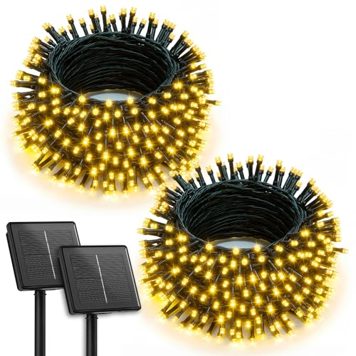 Brightown 2 Pack Solar Christmas String Lights Outdoor, Total 144Ft