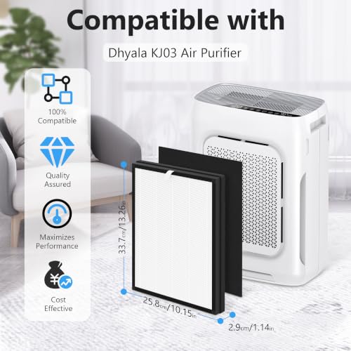 Image of 2 Pack KJ03 Filter Replacement + 8 Washable Pre-Filters | Compatible with Dhyala KJ03 Purifier | 3-Stage Filtration