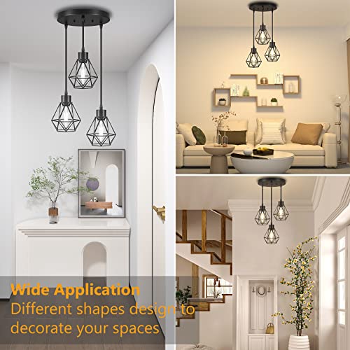 Fadimikoo 3-Light Kitchen Hanging Light Fixtures, Adjustable Farmhouse Light Fixtures Ceiling Pendant Lighting With Black Metal Cage For Dining Room Hallway Bedroom Kitchen Island, E26 Base #TOP5