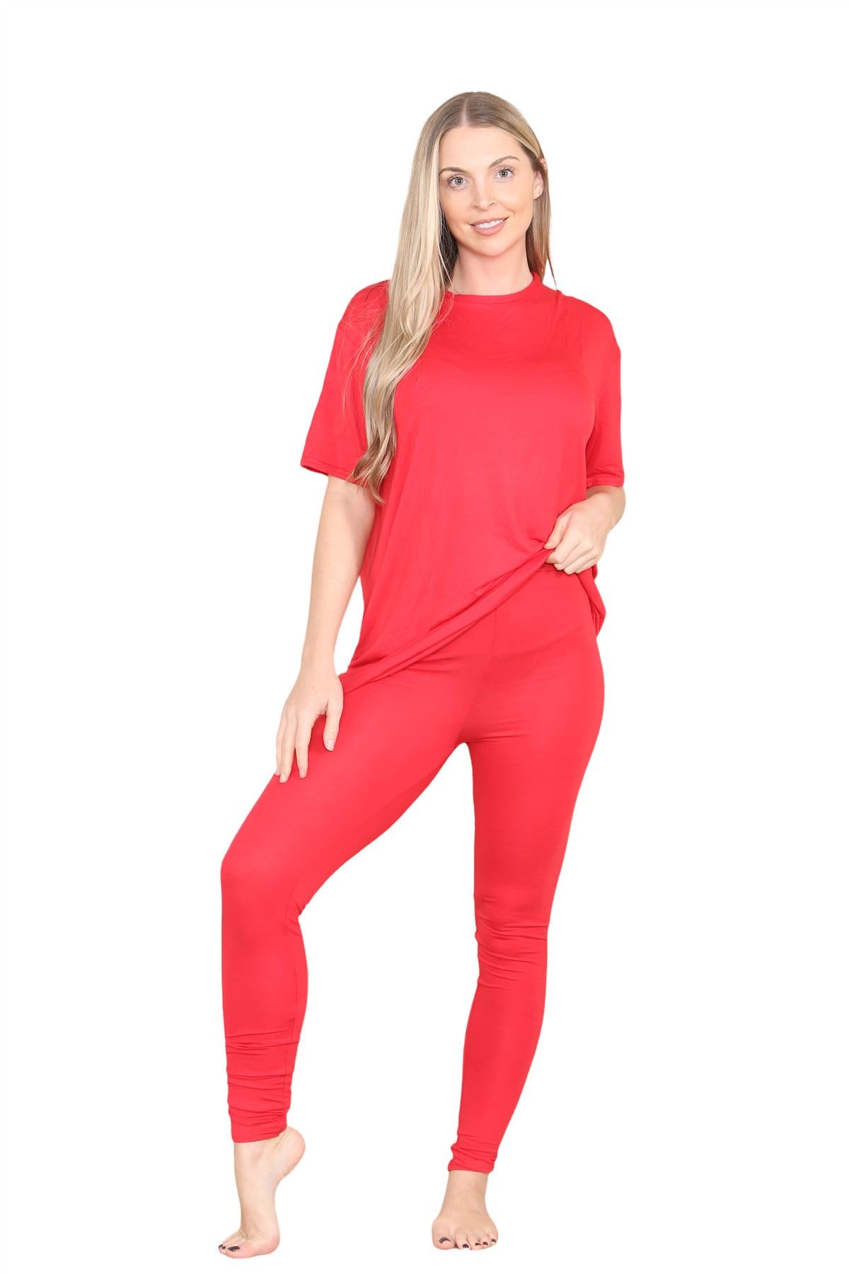 Set di leggings da donna in tinta unita, oversize Rosso Small