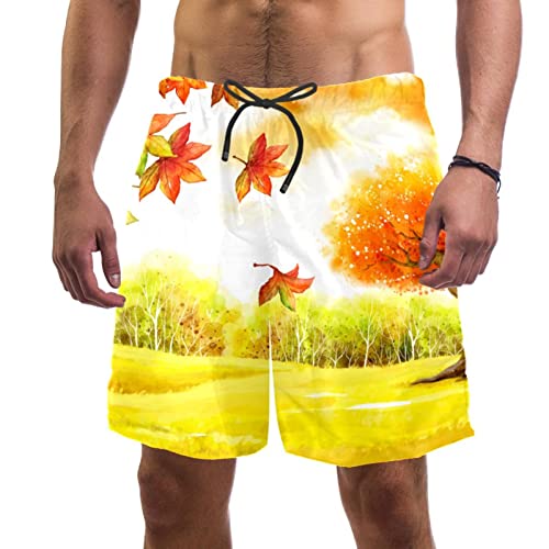 Maillots de bain pour hommes JDEZ à motif de feuilles mortes d'automne pour la plage