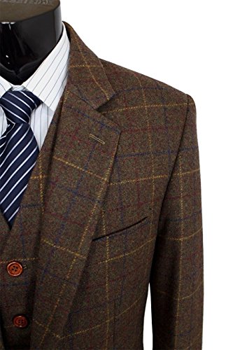 Mens Premium Wool Blend Tweed Herringbone Slim Fit Check Plaid Casual Suit Separate Pant2