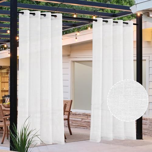 DEZYPZAM Outdoor Curtains | Pergola Curtains | Outdoor Sheer Curtains | Gazebo Curtains | for Living Room, Bedroom, Porch, Pergola, Cabana (Bleach,52x108 inch)