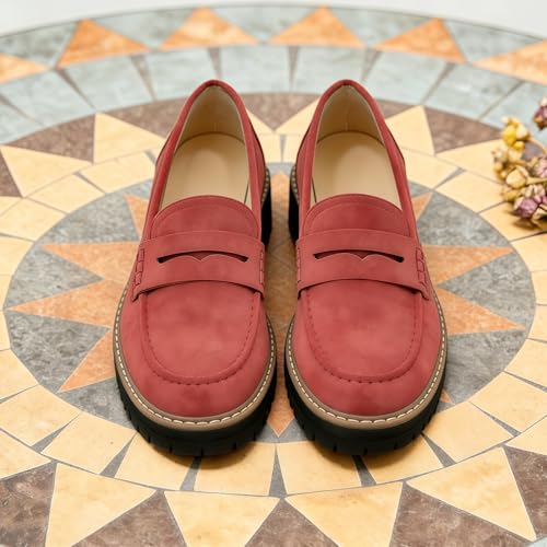 Image of Womens Penny Loafer ShoesSuede Chunky Oxford LUE Sole Comfortable Slip On for Casual Business,Work and Date