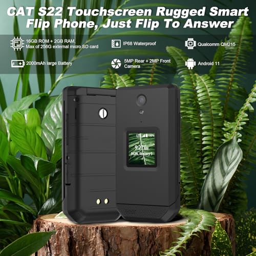 Unifone S22 Rugged Flip Phone Unlocked (16GB) 2.8'' Touchscreen Smart Cell Phone Android 11, IP68 Water Resistant, 4G LTE GSM Single Sim (Black) - Image 3