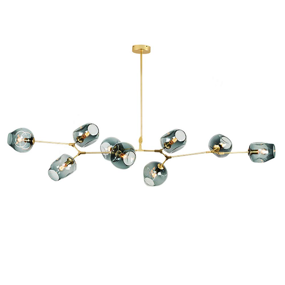 KXEcoLife Foldable Chandelier Mid Century Antique Brass E27 Branches Chandeliers Ceiling Light Fixtures,Sputnik Modern Bubble Glass Pendant Light-Gradient Blue 9 Head Of