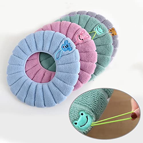 Verdickt Toilettensitzbezug Pads, Wärmer WC Sitzbezüge Das Weiche Toilettenkissen Badezimmer Waschbar Toiletten Sitzbezug mit Griff, Für Universal Toilettensitz 4 PCS(Grau + Grün + Blau + Pink) – Bild 3