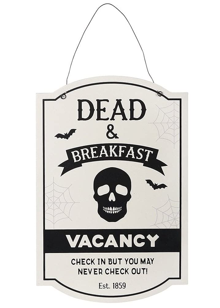 Creepy Black & White MDF Dead & Breakfast Hanging Sign - 30cm x 20cm (1 Pc.) - Spooky Decor, Premium Quality Outdoor Accent - Perfect for Halloween
