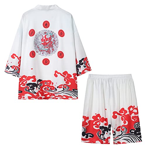 Image of PRIJOUHE Mens Kimono Set Japanese Haori & Shorts 2 Piece Summer Outfits