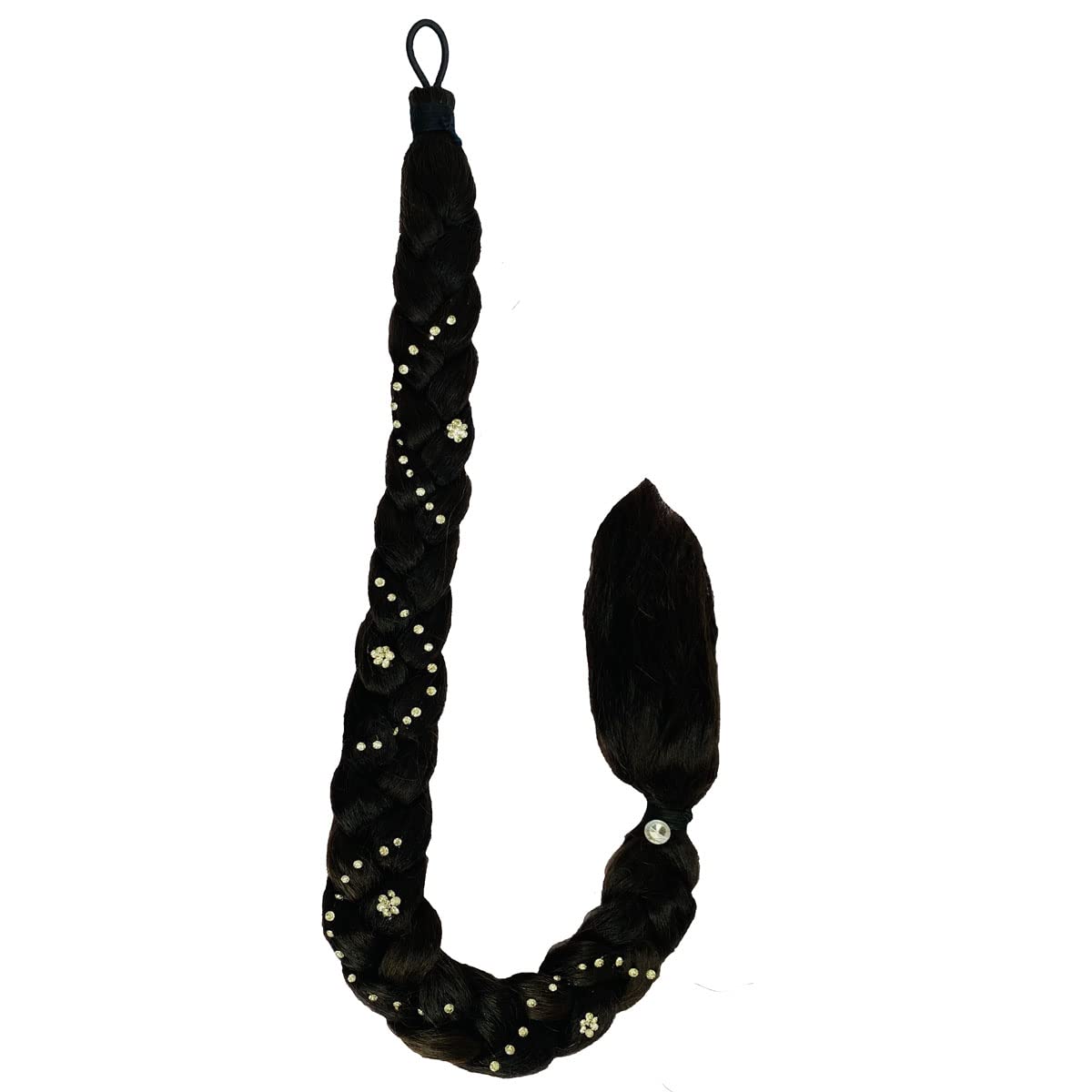 VinshBond Silver stone work Hair Parandi Choti/Stone Choti/Hair Extension Hair pranda, Black, Pack of 01