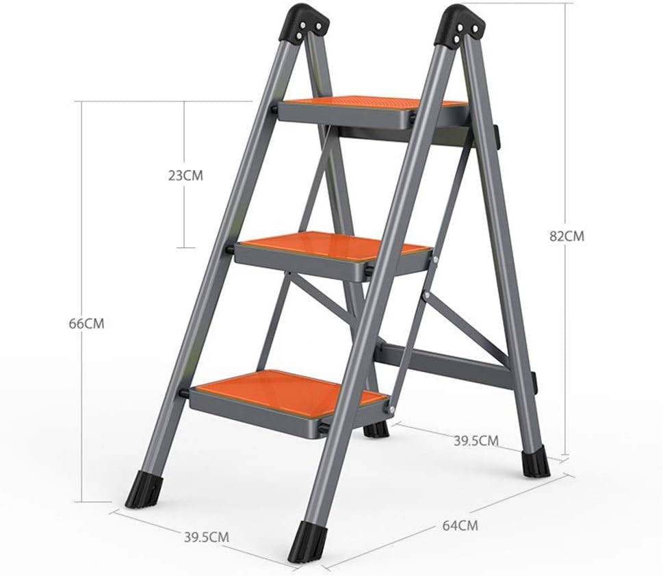 Step Stool Non-Slip Iron Ladder, Unilateral Folding Ladder Dormitory Safety Ladder Three Step Ladder Two Step Ladder Step Ladder/Green/39.5X64X82Cm