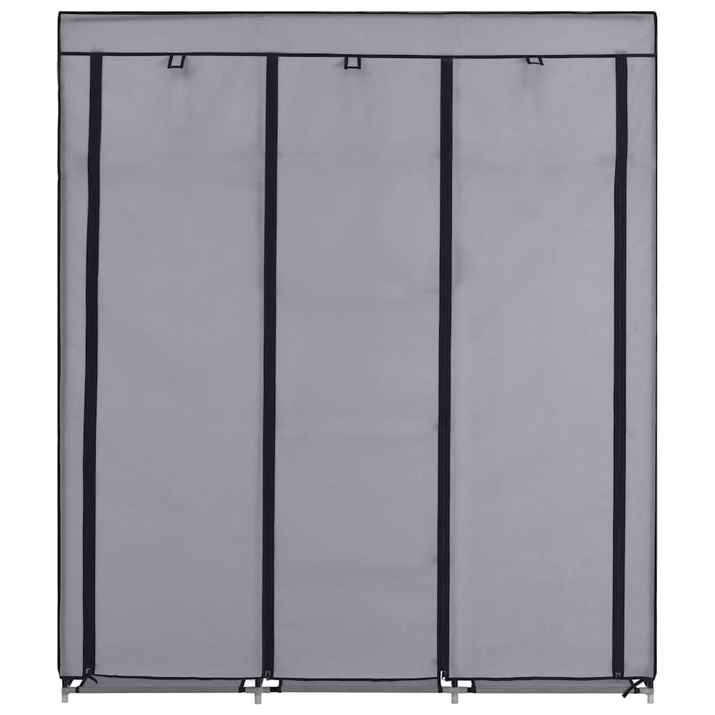 Tragbarer Textilschrank mit Regalen und Stangen, grau, 150 x 45 x 175 cm