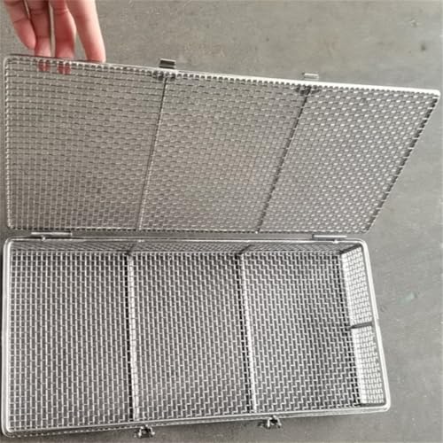 304 Edelstahl-Sterilisierungskorb mit Deckel, Hochleistungs-Mesh-Instrumenten-Schale für Autoklaven, hitzebeständiger chirurgischer Werkzeughalter für Krankenhauslabor-medizinische Reinigung 50x20x15c